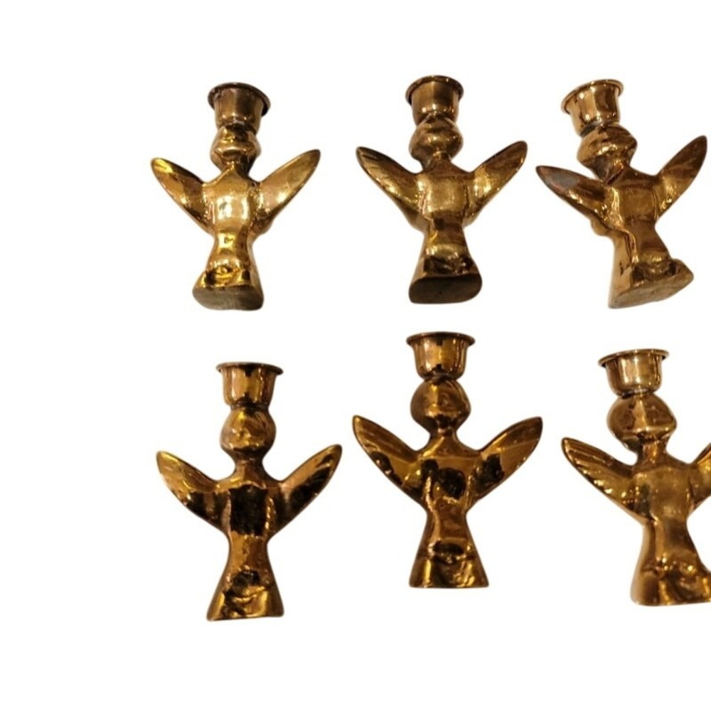 VTG Brass‎ Angel Candle Holder Mini Place Setting Holiday Table Decor Set of 6